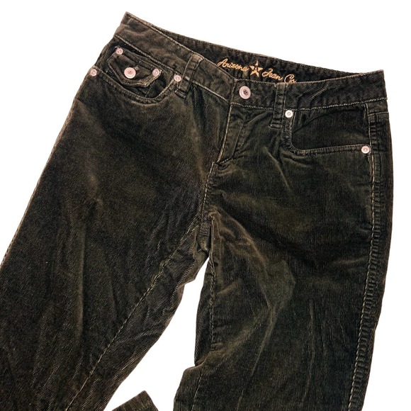 Vintage Y2K Arizona Jean Co Size 3 Green Flared Corduroy Jeans Pants Low Waist - Picture 2 of 9